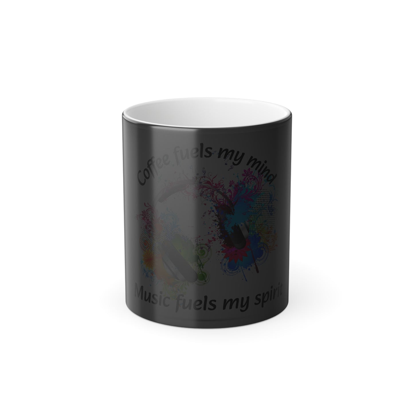 Color Morphing Mug - "Coffee Fuels My Mind, Music Fuels My Spirit" - Vibrant Heat-Sensitive Coffee Cup