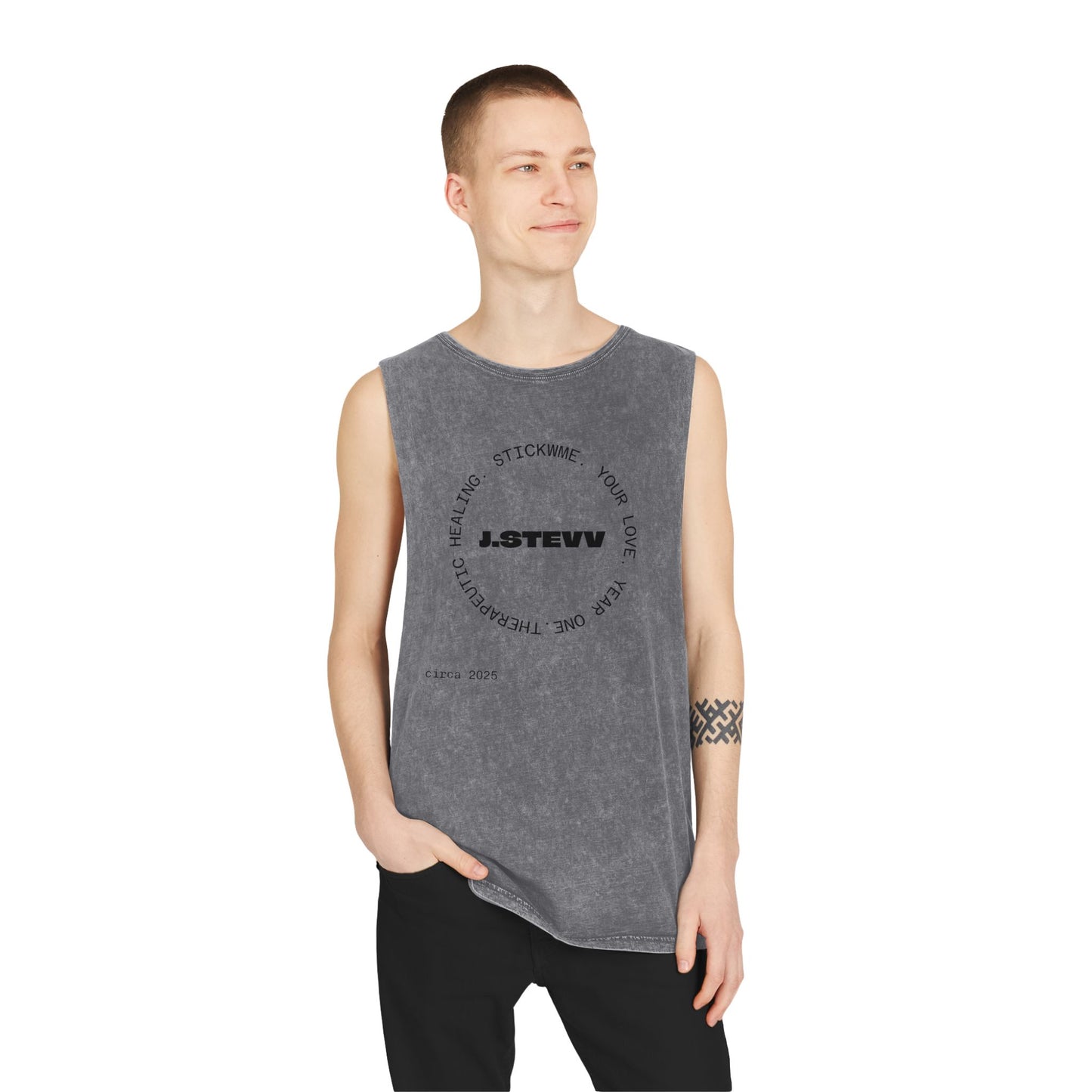 Unisex Stonewash Tank Top - Healing Vibes - Casual Summer Wear