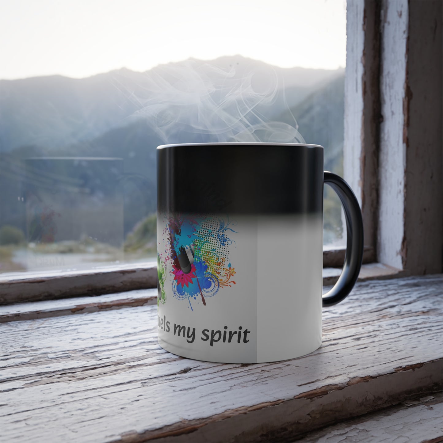 Color Morphing Mug - "Coffee Fuels My Mind, Music Fuels My Spirit" - Vibrant Heat-Sensitive Coffee Cup