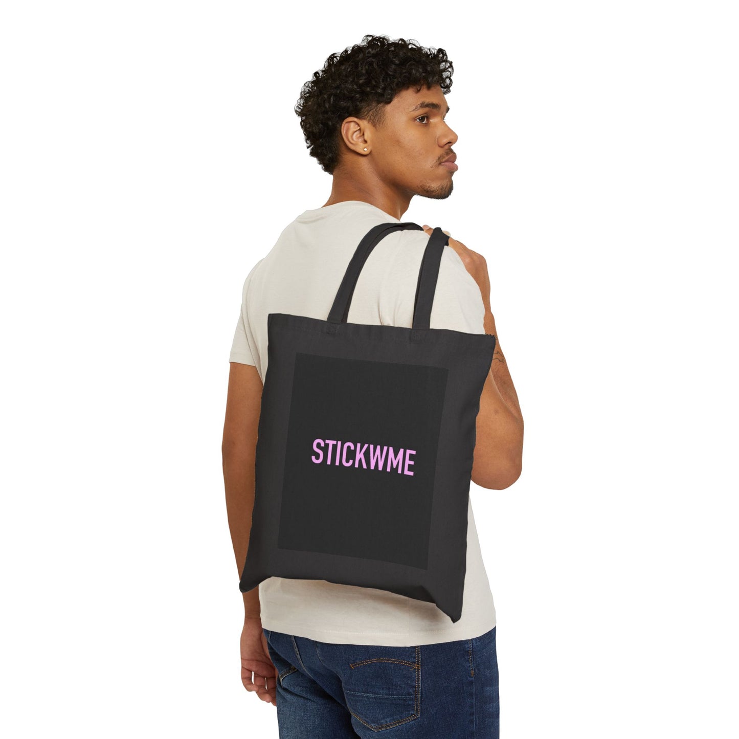 Black Cotton Canvas Tote Bag - 'STICKWME' Design