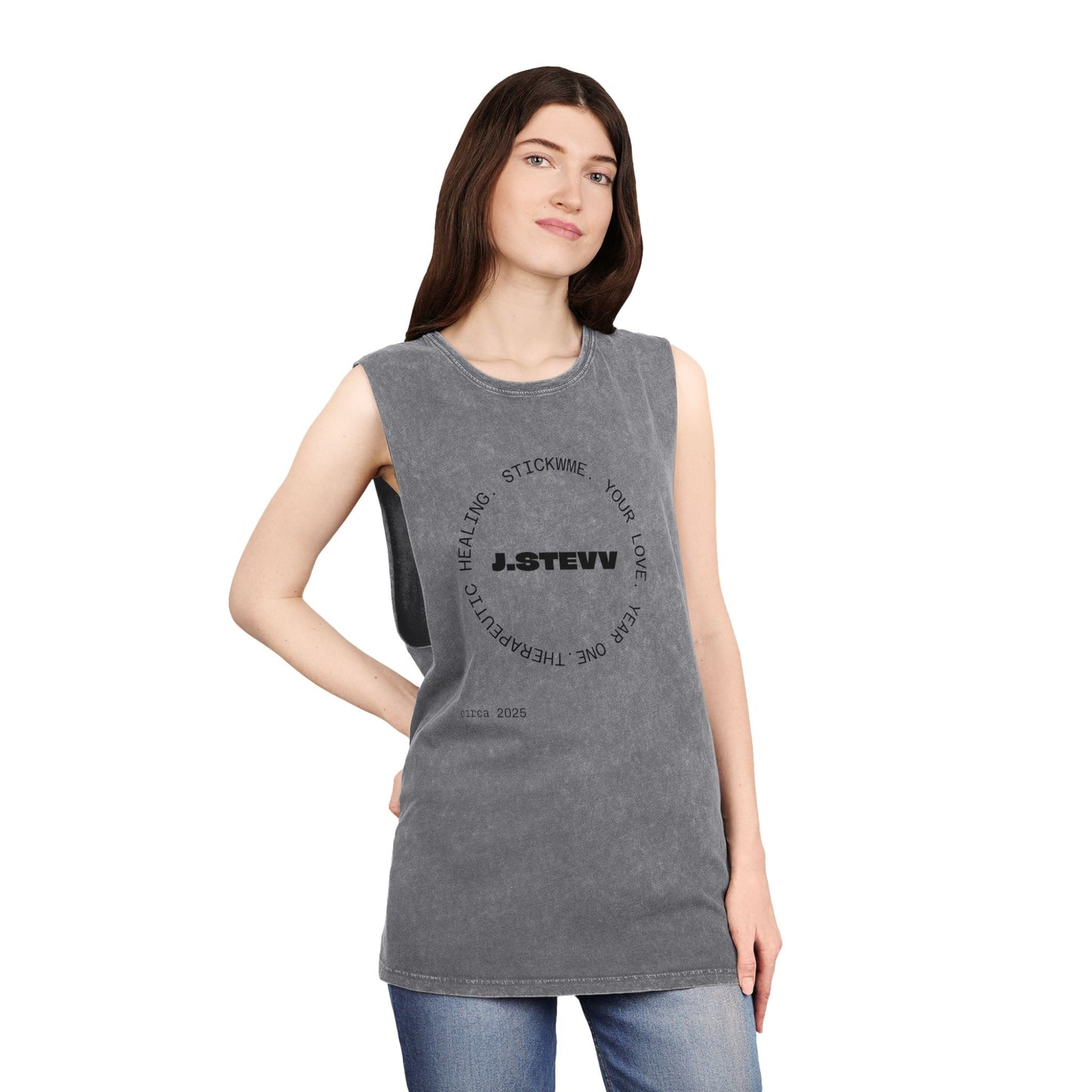 Unisex Stonewash Tank Top - Healing Vibes - Casual Summer Wear